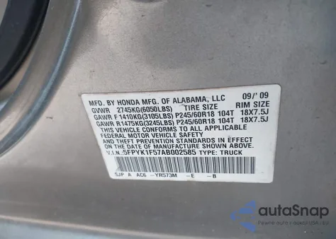 2010 Honda Ridgeline Rtl from USA, damaged, VIN 5FPYK1F57AB002585